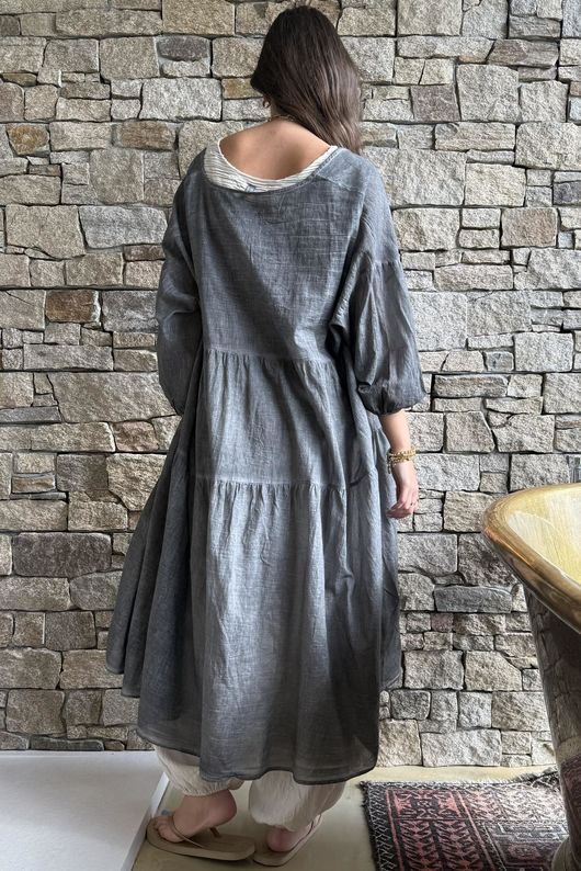 Lenni Cotton Midi Over Shirt Washed Charcoal /50=